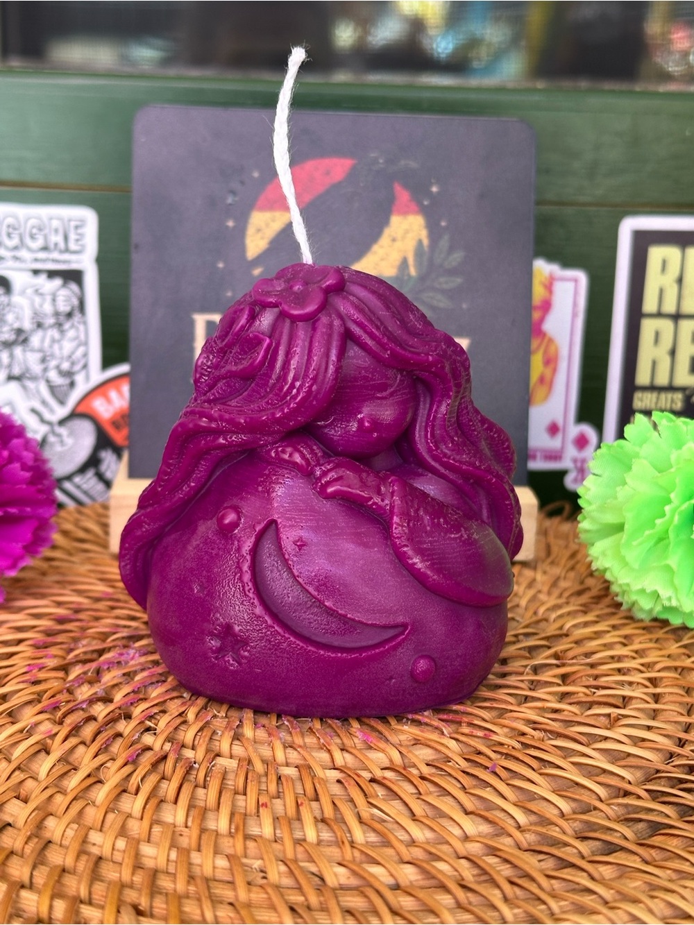 Deep Plum Moon Goddess Candle – Celestial Witchy Woman Candle
